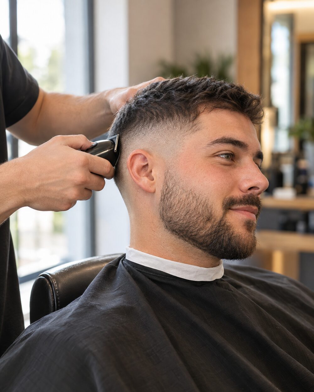 A high skin fade being lined up with clippers